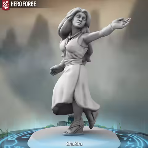 Screenshot from Heroforge of Shakira dancing and looking up to the sky.